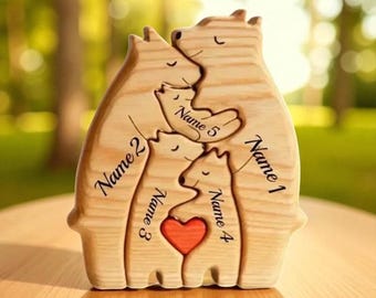 Personalized wooden bear family puzzle, gift, Mother's Day, Father's Day, wedding gift, gift for dad