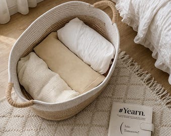 Woven Storage Basket Cotton Rope Organizer Nursery Toy Basket Minimalist Home Decor Blanket Basket