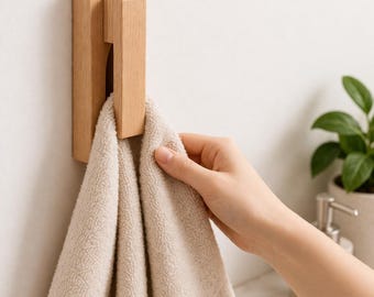Wooden Towel Hook Minimalist Wall Hook for Bathroom Adhesive No Drill Holder for Towels Robes Keys