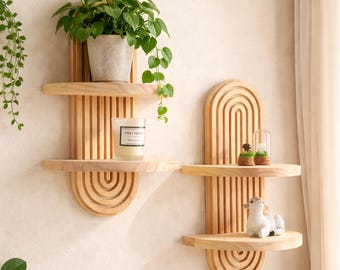 Arched Wooden Wall Shelf Floating Shelf Minimalist Decor Boho Wall Shelf Small Display Shelf Natural Wood Home Decor