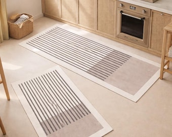 Kitchen Runner Rug Washable Non Slip Minimalist Modern Floor Mat Neutral Kitchen Carpet Long Rug for Kitchen Sink Hallway