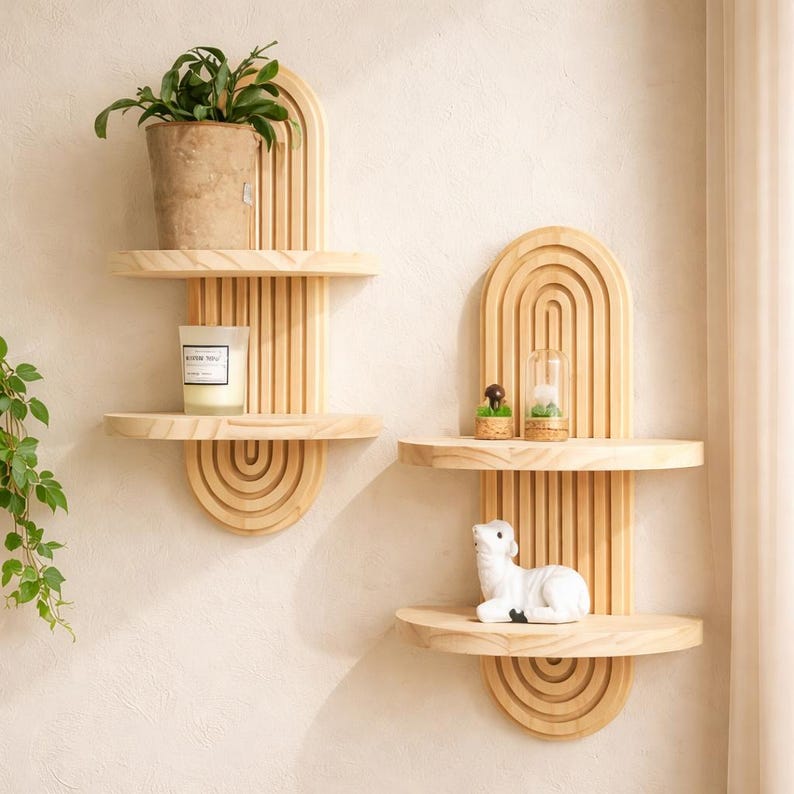 Mutton Shelf Arched Wooden Wall Shelf Floating Shelf Minimalist Decor Boho Wall ...