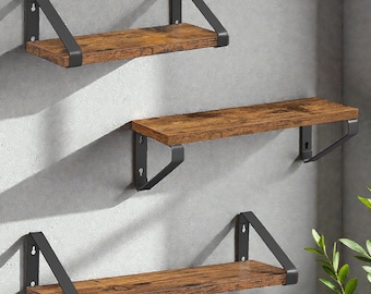 Set of 3 wall shelves made of wood and metal – Rustic industrial shelves | Floating wall shelves for living room, kitchen & bathroom | Floating shelves decor