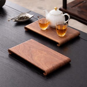 Wooden Tea Tray Minimalist Display Stand, Walnut Riser for Coffee Table Decor or Tea Set, Heat Resistant Serving Tray