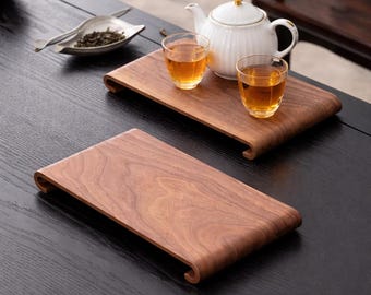 Wooden Tea Tray Minimalist Display Stand, Walnut Riser for Coffee Table Decor or Tea Set, Heat Resistant Serving Tray