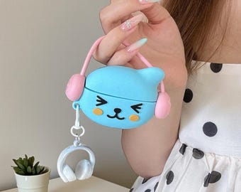 Cat Airpods Case, Cute Case With Headset Charm Keychain, For Airpod pro 3, Airpod 1 2 3 4 Pro