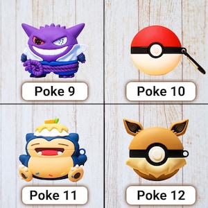 May include: Four colorful Pokemon-themed accessories. The top left features a purple character with the text "Poke 9". The top right shows a red and white Pokeball with the text "Poke 10". The bottom left shows a blue character with the text "Poke 11". The bottom right shows a brown character with the text "Poke 12".