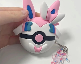 Capa para AirPods Sylveon, em formato de Pokébola, compatível com AirPods 1, 2, 3, 4, Pro e 3. Ideal para presentear no Natal.