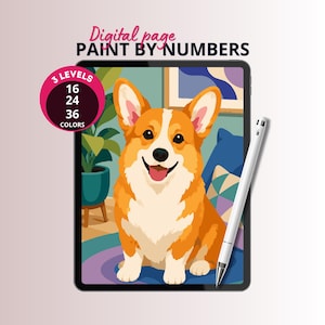 Corgi Paint by Numbers for Adults, Color by Number Coloring Page, iPad or Print, Corgi Lover Gift Dog Mom