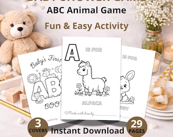 ABC Coloring Book Baby Shower Game Printable, Baby First ABC Book, Animal Alphabet Coloring Pages, Baby Shower Activity, Instant Download
