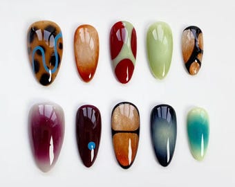 Uñas cat eye brillantes/uñas prensadas, uñas almendradas largas/uñas góticas/uñas con estampado de leopardo/uñas a rayas de colores/uñas difuminadas/uñas personalizadas