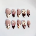 Polka dot french press on long almond nails/Cute Kawaii nails/Brown polka dot nails/Button Freestyle Nails/Birthday nails/bow nails product logo