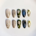Green Blooming Floral Press on nails long almond nails/3D Flower Nails/Elegance Nails/Birthday Nails/Custom Nails/Blue Nails product logo