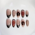 Brown blooming flower nails/press on long almond nails/Gold chrome nails/Elegant nails/Winter nail/Brown French nails/Birthday nails product logo