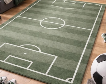 Alfombra de campo de fútbol, ​​alfombra de fútbol de lana tejida a mano / alfombra para dormitorio infantil, revestimiento de suelo para cueva de hombre, decoración para sala de deportes, decoración para sala de juegos