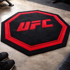 Tapis capitonné octogonal UFC, tapis de combat MMA, décoration d'intérieur logo combattant noir rouge