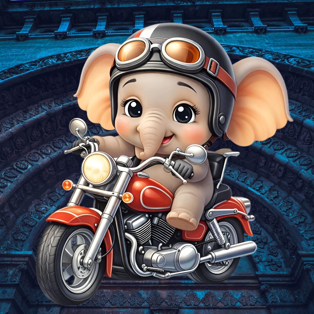 Cute Baby Elephant Riding Motorcycle | Adorable Biker Elephant Art ...