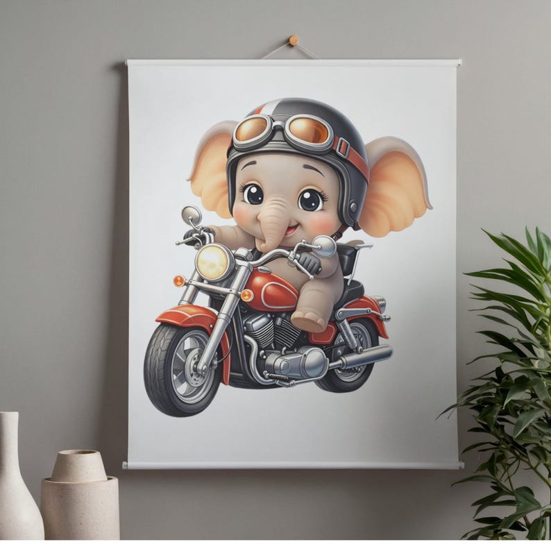 Cute Baby Elephant Riding Motorcycle | Adorable Biker Elephant Art ...