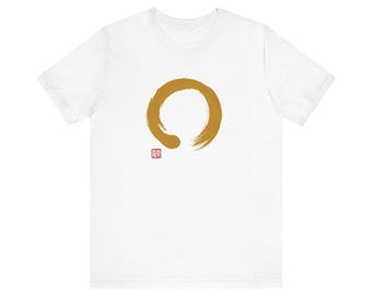 Camiseta Zen Enso Circle, design minimalista de caligrafia japonesa, camiseta de ioga com arte Zen Brush Shodo.