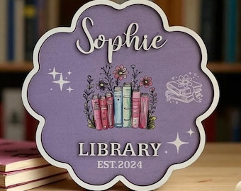 Personalized Library Sign, Custom Book Nook Name Sign, 3D Printed Bookshelf Decor for Readers & Book Lovers Gift