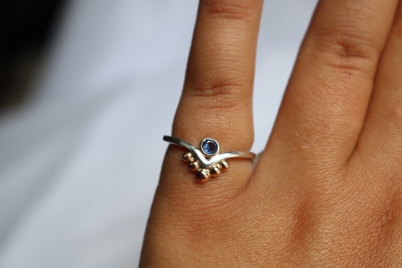 Anniversary Gold Montana Sapphire Chevron Ring V band Ring Bridal Silver Timeless Alternative Classic