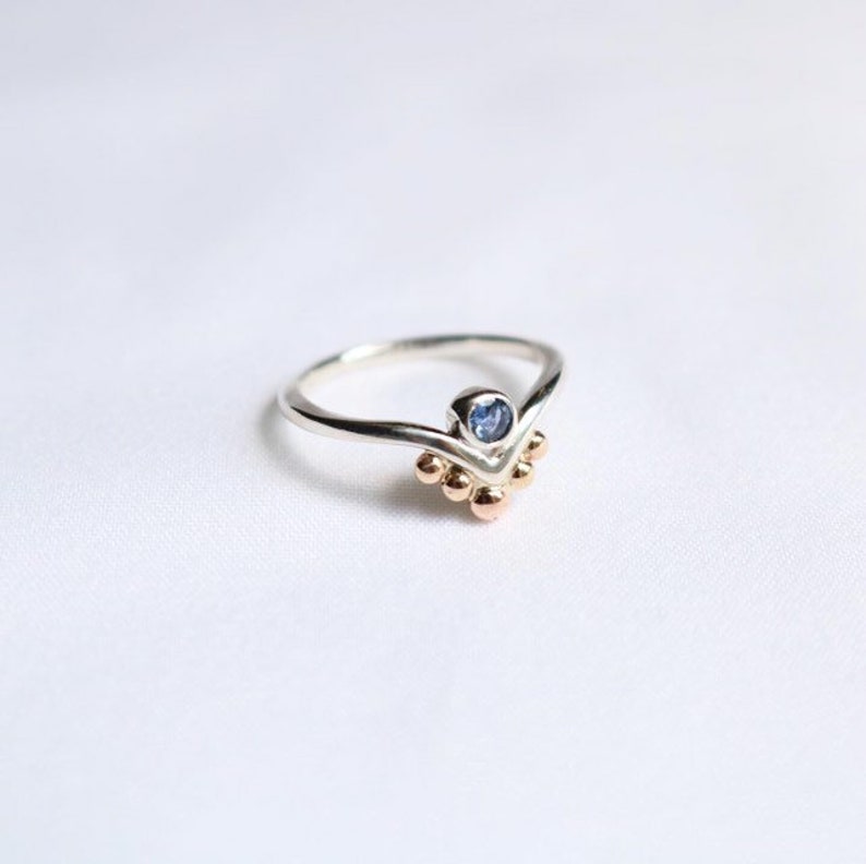 Anniversary Gold Montana Sapphire Chevron Ring V band Ring Bridal Silver Timeless Alternative Classic
