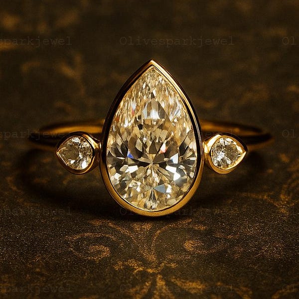Anello di fidanzamento con tre pietre a forma di pera e moissanite, anello in oro massiccio 14K o 18K con diamanti a forma di pera da 3 ct, regalo unico per anniversario di matrimonio, anello di promessa