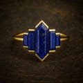 Hexagon Cut Lapis Lazuli Five Stone Wedding Ring, 10K Yellow Gold Half Bezel Minimalist Art Deco Blue Gemstone Engagement Ring, Promise Ring