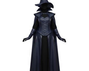The Twilight Sorceress – Handmade Dark Blue Genuine Leather Witch Costume – Renaissance Faire Enchantress Halloween Outfit – Gift for Her