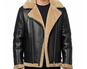 Chaqueta bomber de aviador de cuero genuino – Prenda de abrigo de invierno hecha a mano con cuello de piel – Abrigo estilo piloto vintage – Regalo para él