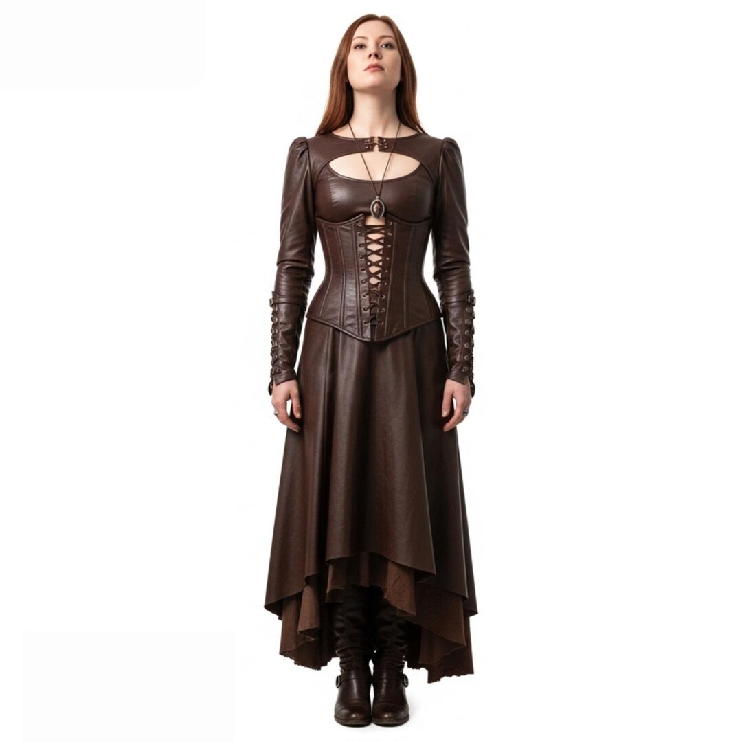 Handcrafted Leather Corset Skirt Medieval Huntress Cosplay Costume 