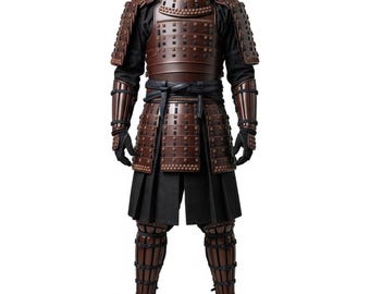 Handgjord vinröd lädersamurajrustning – Ronin-krigare i äkta läder – Medeltida LAJP-cosplay – Gåva till honom
