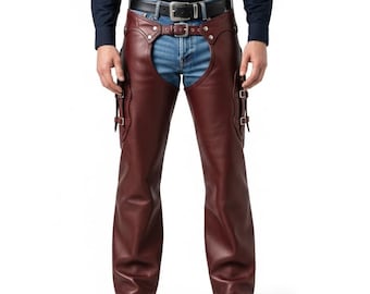 Genuine Brown Leather Chaps for Mens | Real Leather Biker Chaps | Custom Fit Leather Gear & Stylish Durable Riding Outfit | Gift for him