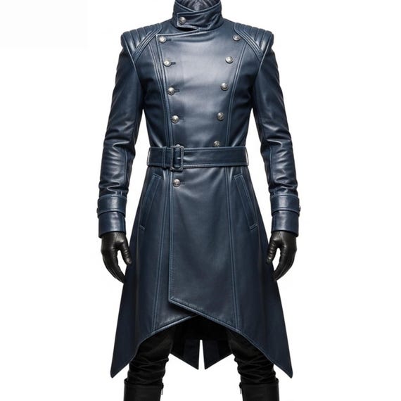 Medieval Leather Trench Coat – Gothic High Collar LARP Cosplay