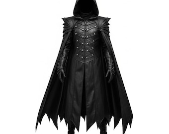 Capa con capucha de superhéroe de cuero genuino – Disfraz de cosplay de Midnight Protector hecho a mano – Atuendo de guerrero de fantasía para LARP – Regalo para él o ella