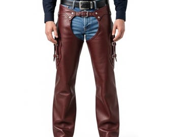 Genuine Brown Leather Chaps for Mens | Real Leather Biker Chaps | Custom Fit Leather Gear & Stylish Durable Riding Wear | Gift for him