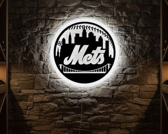 Letrero LED de los New York Mets / Decoración de pared hecha a mano para fanáticos del béisbol