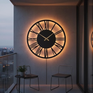 Romerska siffror LED-väggklocka i metall - Modern stor tyst klocka - Lyxig inredning för vardagsrum