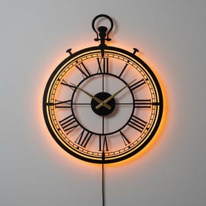 Antique LED Roman Numeral Wall Clock - Rustic Modern Metal Decor - Large Grandfather Gift