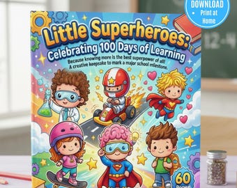 100 Days of School Coloring Book Printable | Little Superheroes Kids Activity | 60 Pages