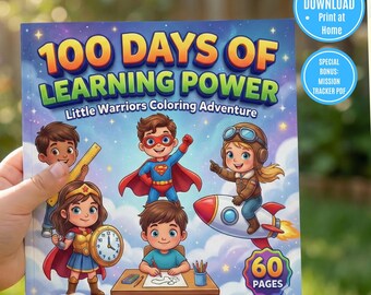 100 Days of Learning Coloring Book Printable Superhero Pages Kids Educational PDF Instant Download