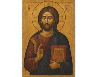 Icône orthodoxe du Christ Pantocrator | Style byzantin dessiné à la main en téléchargement numérique | Art mural chrétien | Décoration d'intérieur religieuse | Icône du Christ