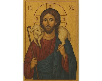 Christus der Gute Hirte Ikonen | Byzantinischer digitaler Download | Handgezeichnete christliche Wandkunst | Druckbare Jesus Symbol | Religiöses Dekor