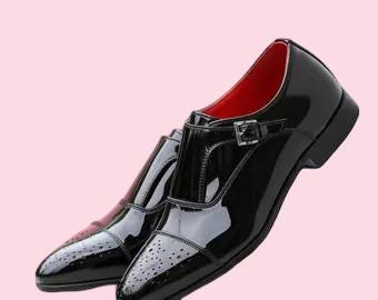 Men's Black Patent Leather Monk Strap Dress Shoes