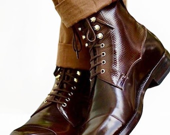 Botas de moda para hombre, nuevas, hechas a mano, color marrón oscuro, hasta el tobillo.