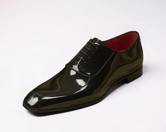 Men's Black Patent Calf Leather Oxfords Dress Shoes