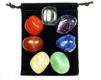 CHAKRA HEALING 7 STONE Tumbled Crystal Set (Style 2) with Large Pouch & Instruction Booklet