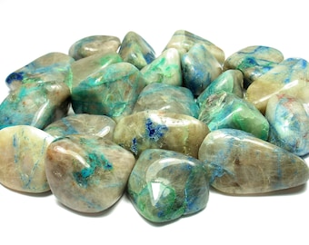 TUMBLED - (1) Extra-Large QUANTUM QUATTRO Silica Chrysocolla Crystal with Description Card - Healing Stone Reiki