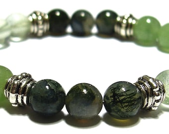 CROHN'S DISEASE SUPPORT 8mm Crystal Intention Stretch Bead Bracelet - Aventurine, Fluorite, and Moss Agate