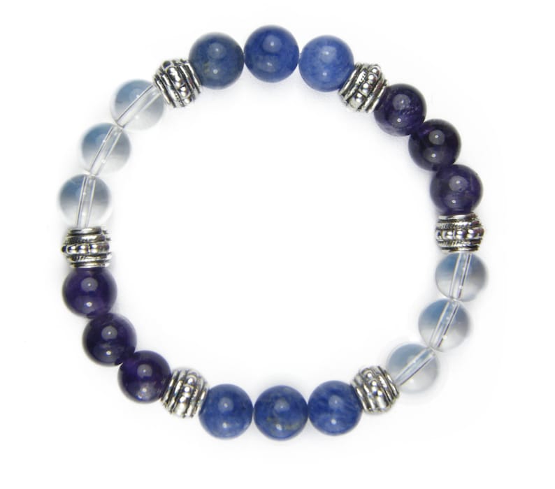 PSYCHIC INTUITION 8mm Crystal Intention Stretch Bead Bracelet w/Description Card Amethyst, Sodalite, Clear Quartz image 2